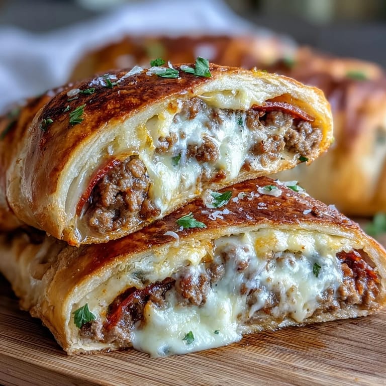Delicioso Baked High-Protein Pepperoni Stromboli con queso mozzarella derretido, listo para compartir