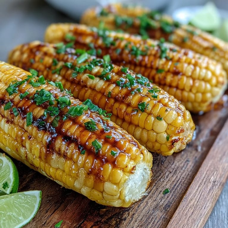 Sizzling Miso-Butter Corn on the Cob fresh off the grill, glossy with miso butter and sprinkled with shichimi togarashi.