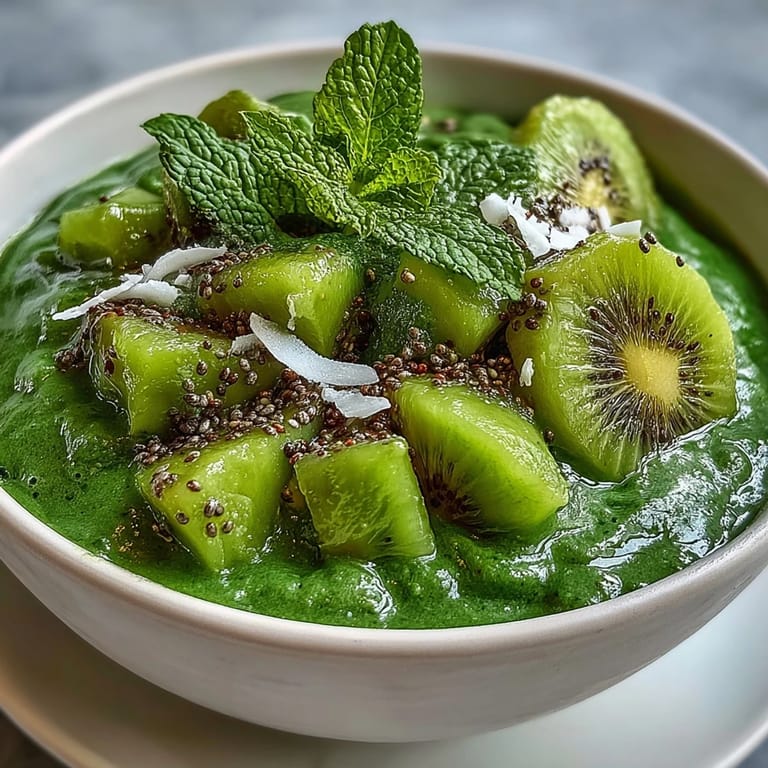 A creamy Vegan Tropical Green Smoothie Bowl with Mango Chia Topping, bright with lime zest and layered with coconut flakes, hemp seeds, and sliced kiwi.