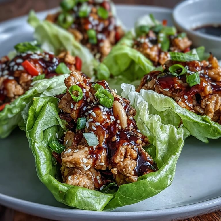 Receta saludable de inspiración asiática con envoltorios de lechuga, pollo y salsa hoisin.