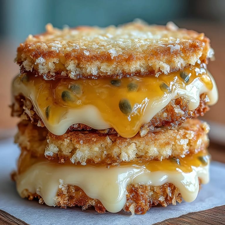 Deliciosas galletas de azúcar con un corazón de curd de maracuyá, brillantes y aromáticas, ideales para compartir.