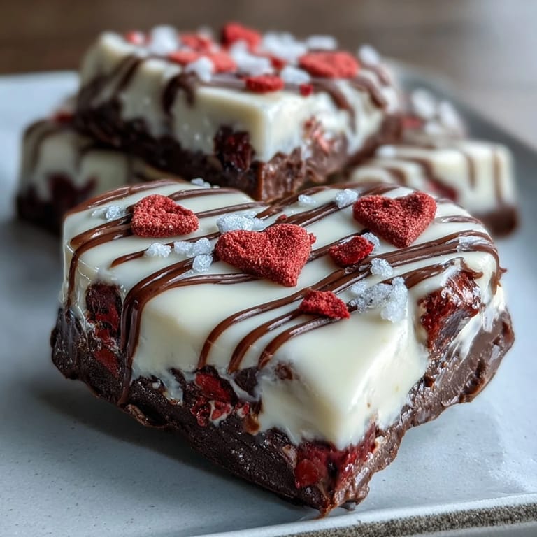 2. Rich dark and white chocolate bark marbled together, studded with crunchy freeze-dried strawberries and colorful Valentine sprinkles.  