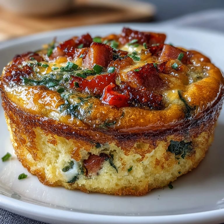 2. Muffins salados de huevo, jamón magro, pimientos coloridos y espinacas, perfectos para un snack nutritivo y sin gluten.  