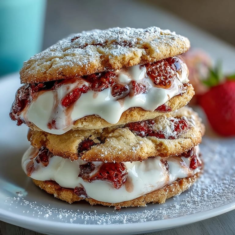 Galletas suaves de fresas con crema esponjosa en el centro, perfectas para compartir en reuniones familiares o picnics.