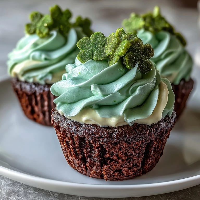Cupcakes de terciopelo verde vibrante decorados con glaseado de crema de queso y chispas verdes.