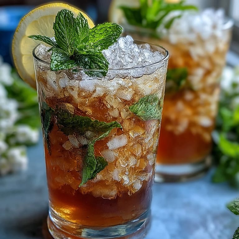Refrescante bebida sin alcohol inspirada en el clásico julepe de menta, con hielo triturado, cítricos y ginger ale burbujeante, servida en mini copas.  