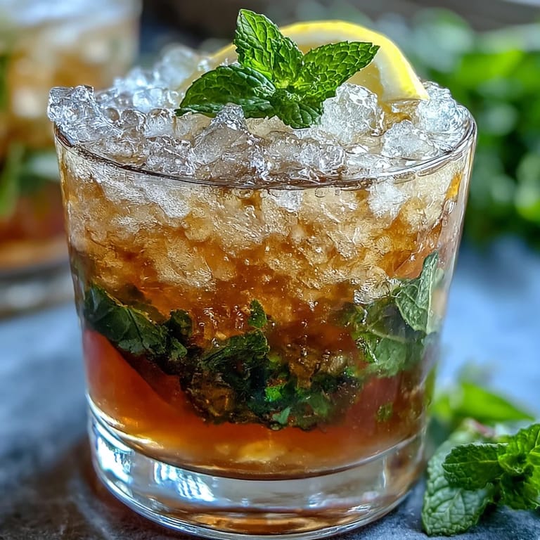 Julepes miniatura festivos para el Derby, combinando jarabe de menta casero, limón y ginger ale, adornados con limón y menta fresca.