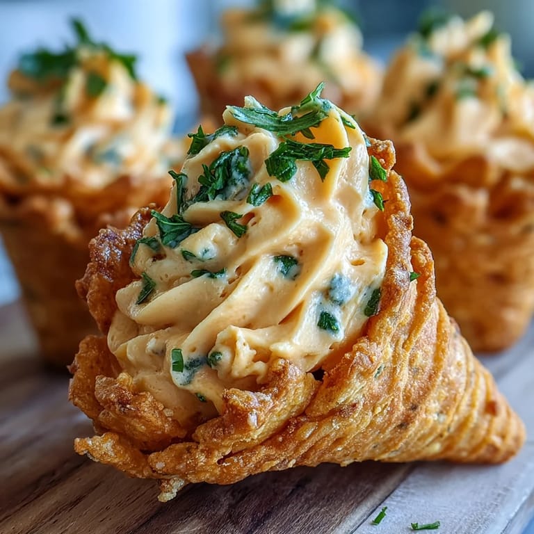 3. Fun vegetarian appetizer perfect for spring celebrations: golden cheese-filled cracker cones decorated with parsley to resemble cheerful carrot treats.