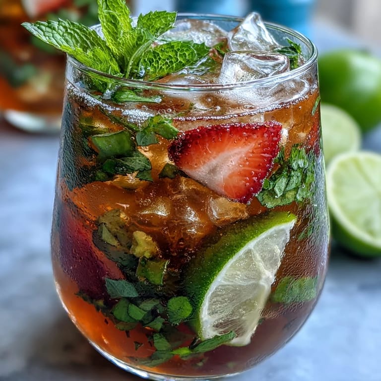 2. Mojito sin alcohol en jarra, ideal para reuniones, con vibrantes rodajas de lima y fresas frescas.  