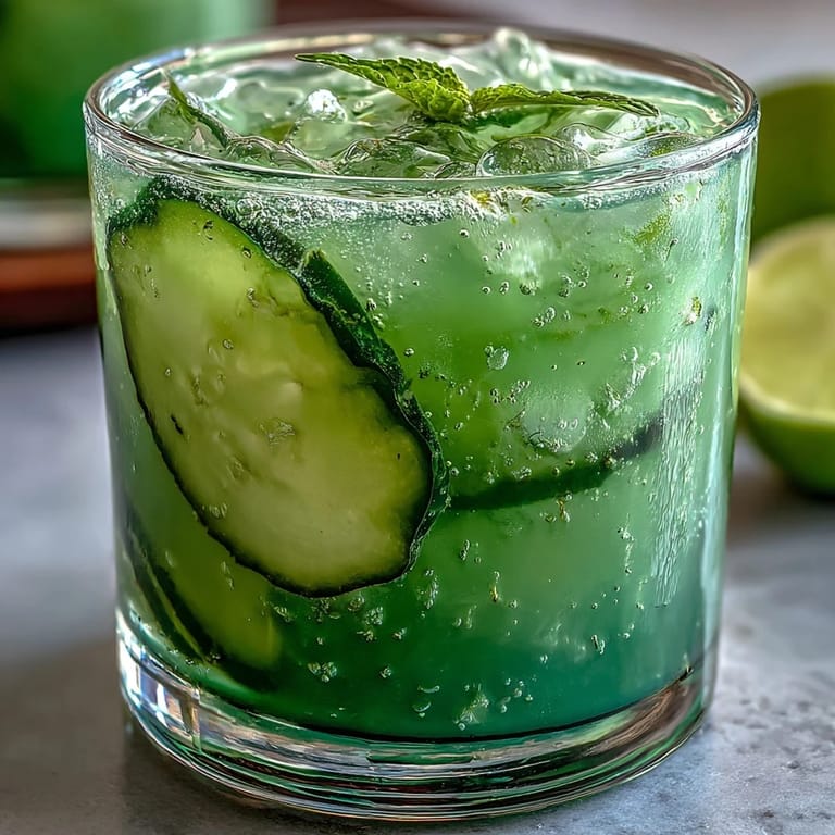 Refrescante agua fresca de pepino y menta verde, perfecta con hielo y adornos.