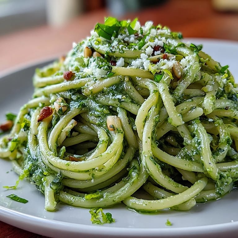 Este plato de pasta con pesto cremoso de aguacate se sirve lleno de sabor.