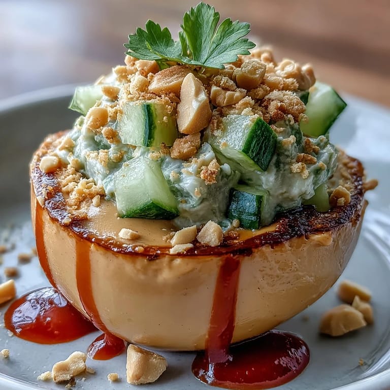 Spicy and savory Thai Peanut Deviled Eggs appetizer, ready to serve beautifully.