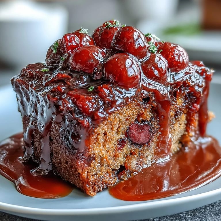 Precioso pastel invertido con las cerezas rojas asomando en este `Cherry Almond Upside-Down Cake`.
