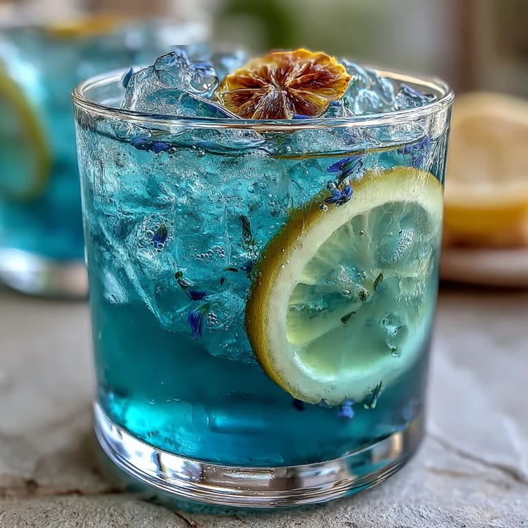 Sumérgete en refrescante limonada de flor de guisante de mariposa, lista para beber.