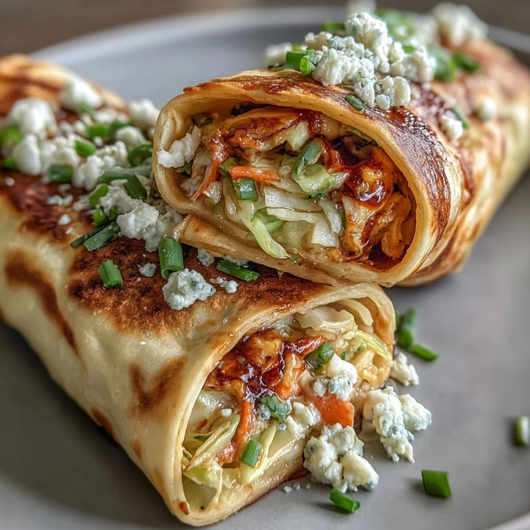 Disfruta de wraps de col búfalo dorados, crujientes y llenos de sabor.