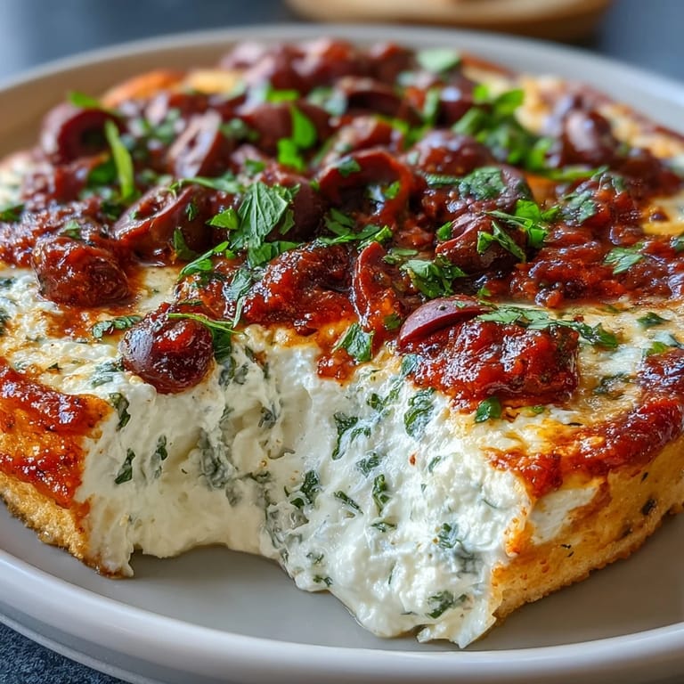 Disfruta de este fácil dip de pizza de queso cottage con aderezos de pepperoni calientes.