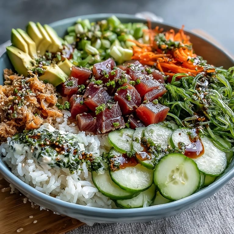Foto de un tazón de atún en lata listo para servir, con aguacate cremoso.