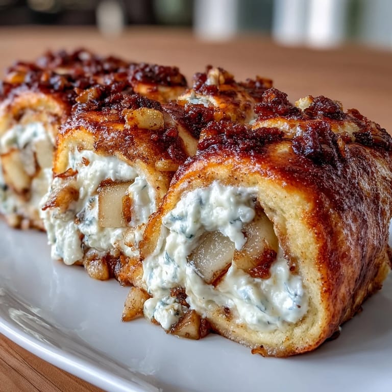 Postre fácil de roll-ups de pera y canela, perfecto para el desayuno.