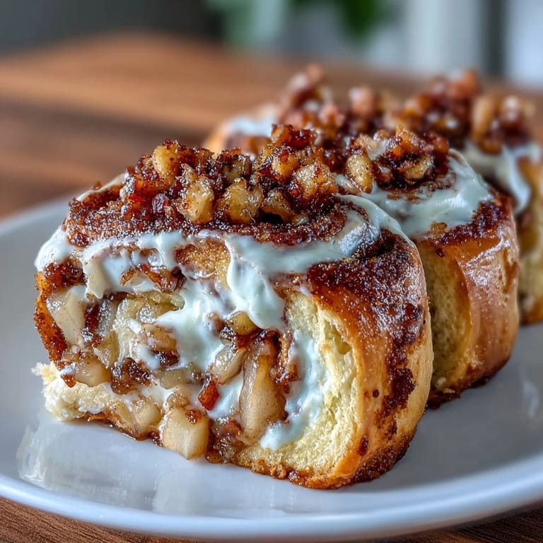 Disfruta roll-ups de pera con canela, cremosos y especiados al horno.