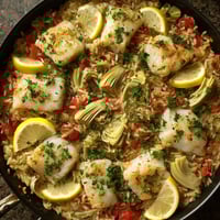Cod & Artichoke Rice Bake.