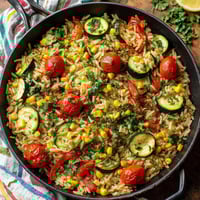 Rice skillet con vegetales.