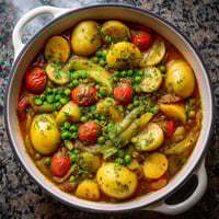 Cazuela de verduras de primavera.