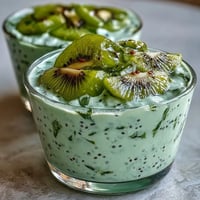 1. Vibrant kiwi and lime chia pudding cups with creamy coconut milk, fresh kiwi slices, and a tangy lime zest garnish for a healthy vegan treat.  