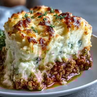 Cazuela de pastor de pavo con puré de coliflor y patata dorado al horno.