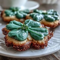 Galletas de azúcar en forma de trébol con glaseado real, decoradas con colores festivos para celebrar el Día de San Patricio.