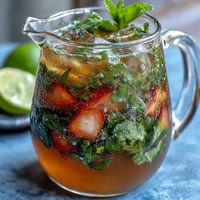 1. Un refrescante jarra de mojito virgen inspirado en cócteles de primavera, con menta fresca, limas y frutas de temporada.  