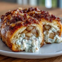 Roll-ups de pera y canela con queso crema, dorados y crujientes.